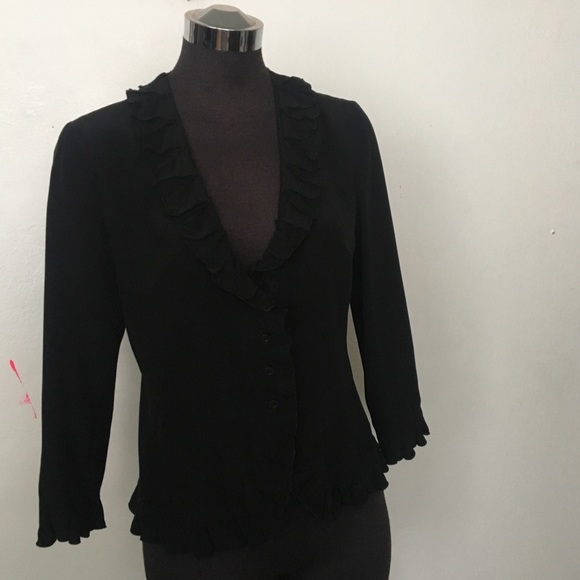 Prada Ruffled Silk Button Front Blouse Top EUC - Picture 6 of 6